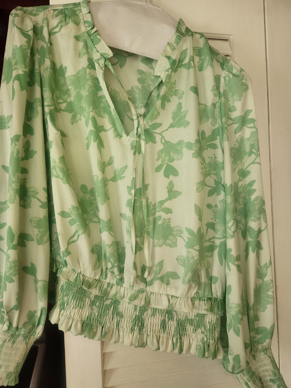 INC International Concepts Mint Green Floral Tie-Neck Blouse